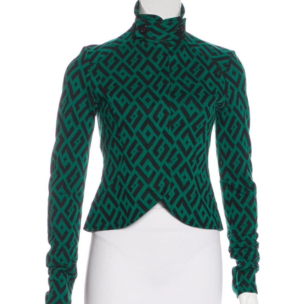 Diane Von Furstenberg Green and Black Geometric wool Jacket GUC - Picture 3 of 5